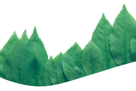 Forest treeline made of green leaves on bright background. Minimal nature concept. Flat lay isolated...