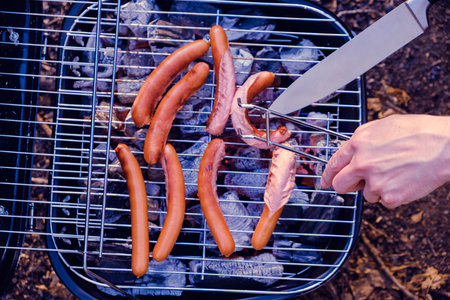 Smokehouse stands on the grass in a summer garden in nature. Smoking fish at home for your family,...