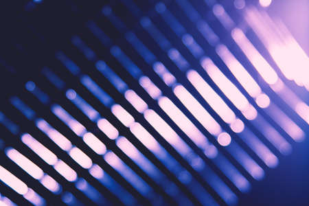 abstract blue blur of city lighting digital lens flare glare, blinds light shadow backgroundの写真素材