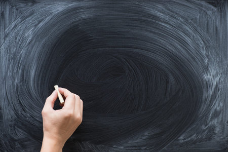 Hand drawing with chalk on Blank Blackboard Background. Black board texture abstract copy spaceの写真素材