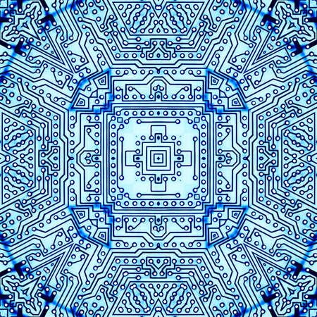 pcb printed circuit board pattern kaleidoscope background. geometric mosaic.の写真素材