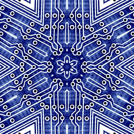 pcb printed circuit board pattern kaleidoscope background. contact.