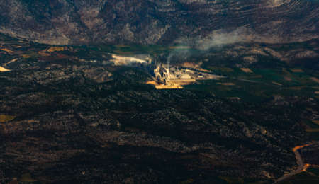 Top aerial view mountain landscape and green hill,  forest.の写真素材
