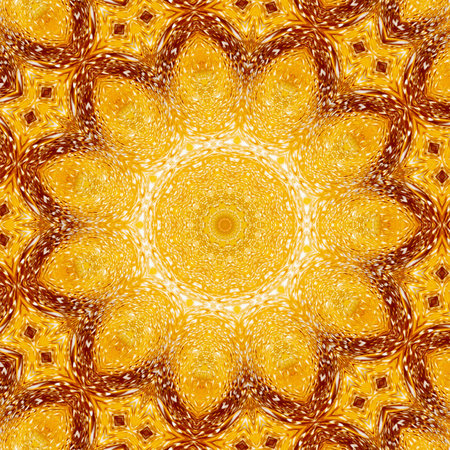 pattern yellow geometric kaleidoscope symmetry abstract design. background.