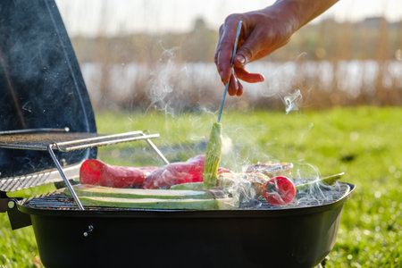 Vegetables grill marinade bbq healthy grilled food,  grid hot.