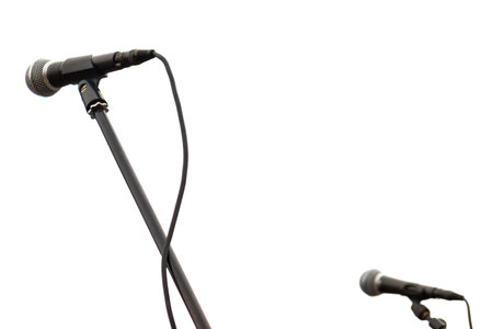 Chrome microphone isolated on a white background close upの写真素材