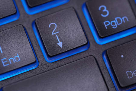 Closeup of laptop keyboard illumination, backlit keyboard, backlight pc keyの写真素材