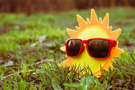 Sun summer sunglasses yellow concept vacation travel,  colorful.の写真素材