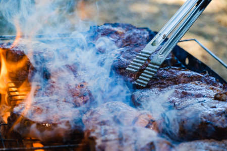 Summer nature grill bbq meat barbecue outdoor, pork concept.の写真素材