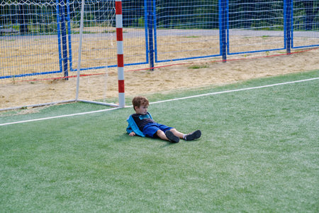 Child soccer boy ball kid green grass, little.