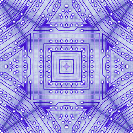 pcb printed circuit board pattern kaleidoscope background. geometric chip.