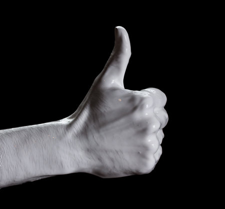 Thumb down gesture, concept white isolated symbol, fist.Hand agreement gesture, thumb up finger...