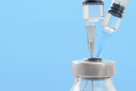 Medicine in vials and syringe , ready for vaccine injection , Cancer Treatment , Pain Treatment and...