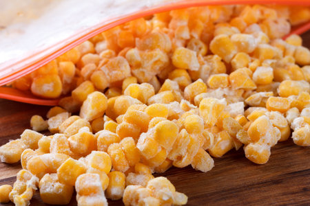 Raw frozen corn seed and healthy food ingredient, meal.