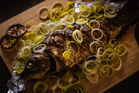 food carp fish meal roasted fried crucian. grilled.