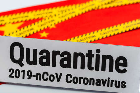 Flag China virus 2019-ncov outbreak covid-19 caution quarantine, bacteria epidemic.の写真素材