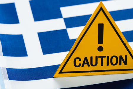 Flag virus 2019-ncov outbreak covid-19 caution quarantine, pandemic warning.の写真素材