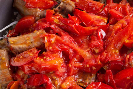 Cooking roast vegetables zucchini sweet pepper eggplant plate. Dinner food,  meal pork.Cooking roast vegetables zucchini sweet pepper eggplant plate. Dinner food,  meal pork.の写真素材