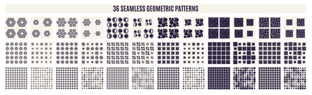 Set of monochrome geometric seamless patterns. Vector backgrounds collection.のイラスト素材