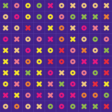Abstract ornament tic tac toe. Seamless vector colorful wallpaper. Repeat decor of game tic-tac-toe, tile fabric design.のイラスト素材