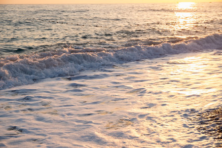 Dusk sea water wave dawn ocean sunrise. background skyの写真素材