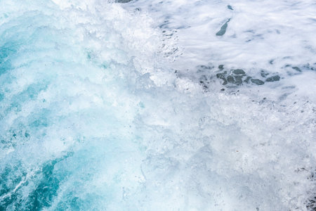 Ocean wave with spray, sea summer blue surf. surfing power