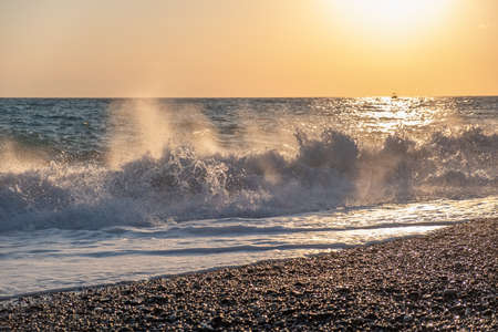 Dusk sea water wave dawn ocean sunrise. surf holidayの写真素材