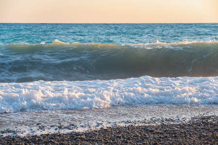 Dusk sea water wave dawn ocean sunrise. landscape redの写真素材