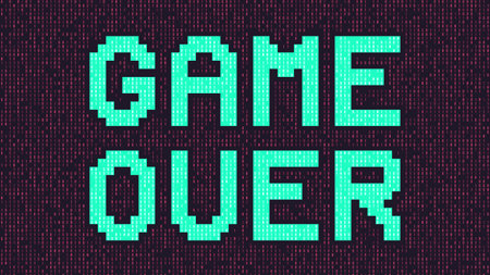 Retro video game screen vintage gaming game over text, retro background digital display screenの写真素材
