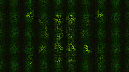 Digital piracy technology computer code internet hacking. skull loopの写真素材