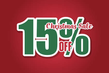 Christmas sales 15% off on red background. Price label sale promotion market discount percent. special storeのイラスト素材