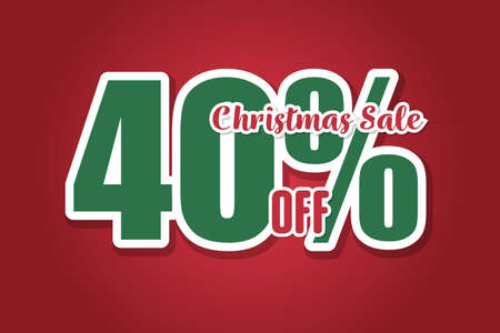 Christmas sales 40% off on red background. Price label sale promotion market discount percent. store offerのイラスト素材