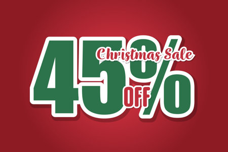 Christmas sales 45% off on red background. Price label sale promotion market discount percent....
