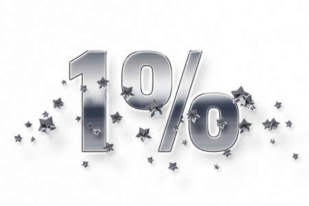 Silver numbers and stars 1 percent on a white background. Price label sale promotion market discount percent. offer templateの写真素材