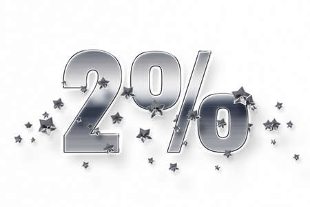 Silver numbers and stars 2 percent on a white background. Price label sale promotion market discount percent. purchase tagの写真素材
