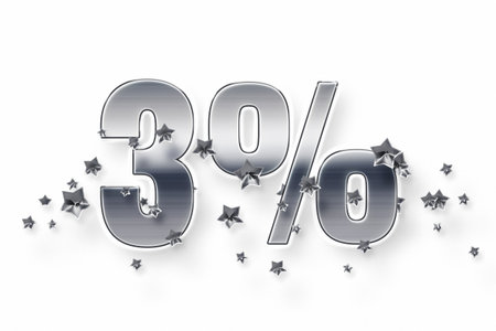 Silver numbers and stars 3 percent on a white background. Price label sale promotion market discount...
