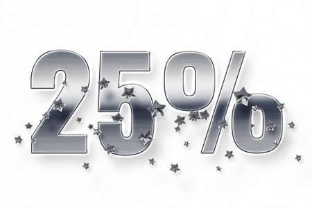 Silver numbers and stars 25 percent on a white background. Price label sale promotion market discount percent. store specialの写真素材