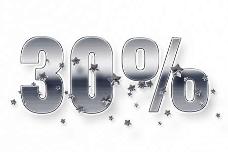Silver numbers and stars 30 percent on a white background. Price label sale promotion market discount percent. shopの写真素材