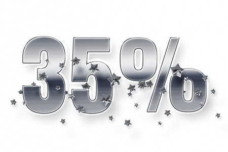 Silver numbers and stars 35 percent on a white background. Price label sale promotion market discount percent. specialの写真素材