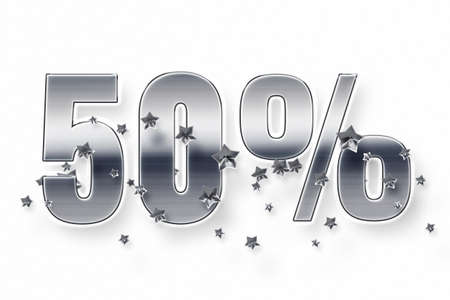 Silver numbers and stars 50 percent on a white background. Price label sale promotion market discount percent. banner retailの写真素材