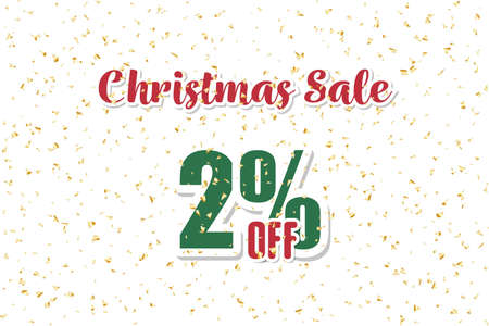Inscription Christmas sale 2% off on a white background with confetti. Price label sale promotion market discount percent. template storeのイラスト素材