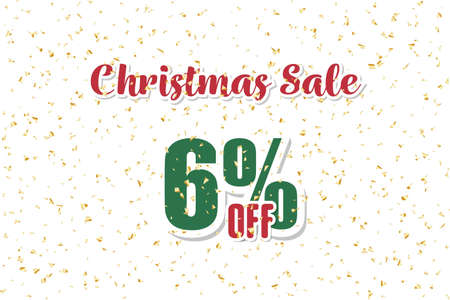 Inscription christmas sale 6% off on a white background with confetti. Price label sale promotion market discount percent. storeのイラスト素材