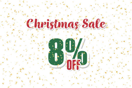 Inscription christmas sale 8% off on a white background with confetti. Price label sale promotion market discount percent. specialのイラスト素材