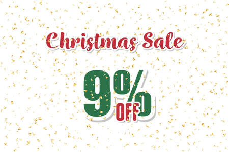 Inscription christmas sale 9% off on a white background with confetti. Price label sale promotion market discount percent. purchase dealのイラスト素材