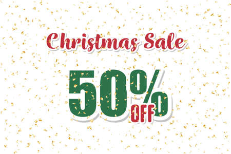 Inscription Christmas 50% sale off on a white background with confetti. Price label sale promotion market discount percent. deal shopのイラスト素材