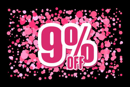 Off 9 Price label sale promotion market discount percent. business banner Pink confetti on black backgroundのイラスト素材