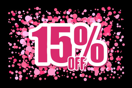 Off 15 Price label sale promotion market discount percent. clearance template Pink confetti on black backgroundのイラスト素材