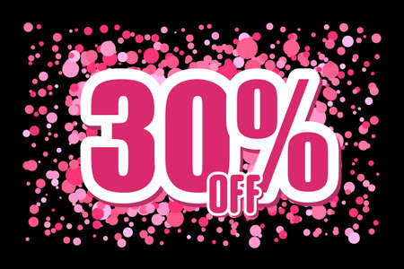 Off 30 Price label sale promotion market discount percent. banner shop Pink confetti on black backgroundのイラスト素材