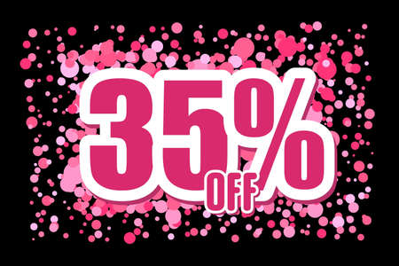 Off 35 Price label sale promotion market discount percent. banner clearance Pink confetti on black backgroundのイラスト素材