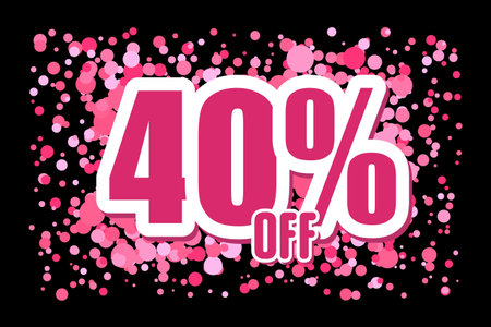 Off 40 Price label sale promotion market discount percent. business retail Pink confetti on black backgroundのイラスト素材